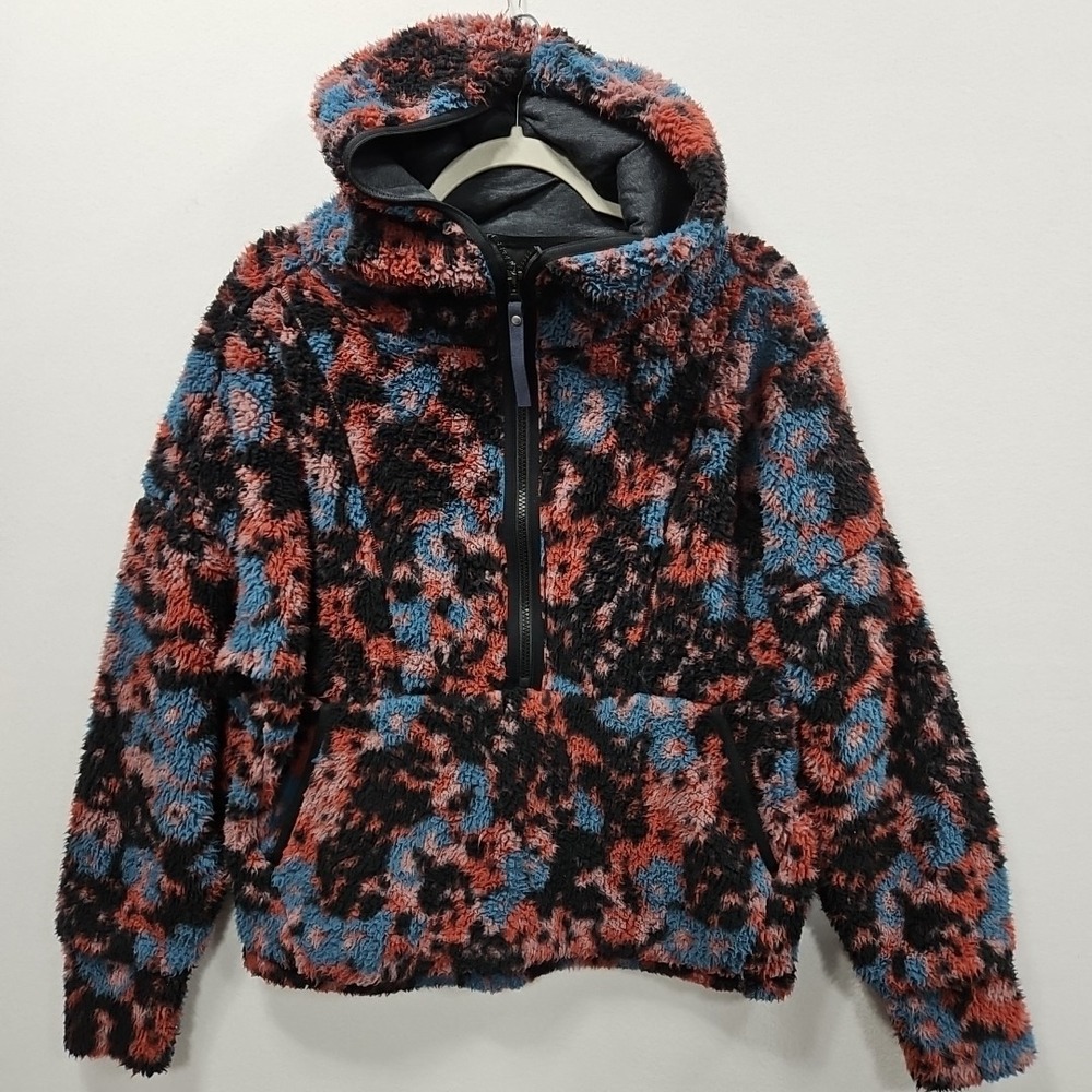 PrAna Sherpa Fleece‎ Hoodie Jacket Womens M Pink Black Blue Deep Pile 1/2 Zip